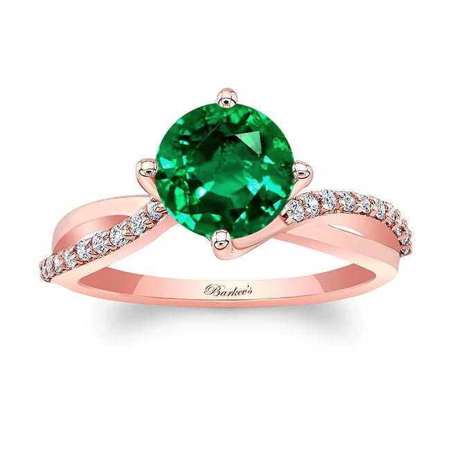 Rose Gold 2 Carat Twisted Emerald And Diamond Engagement Ring