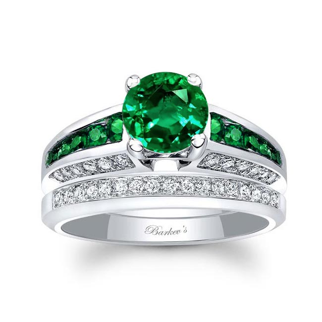 Lab Emerald Channel Set Wedding Ring Set