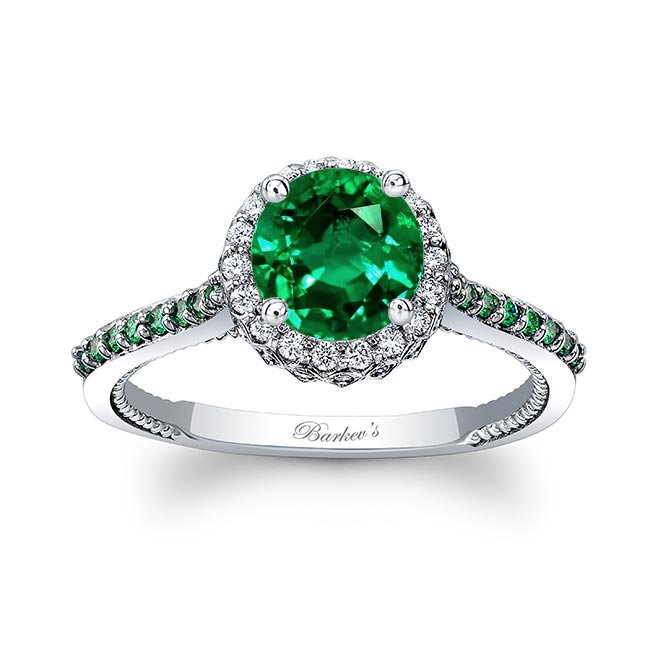 Round Halo Emerald Ring