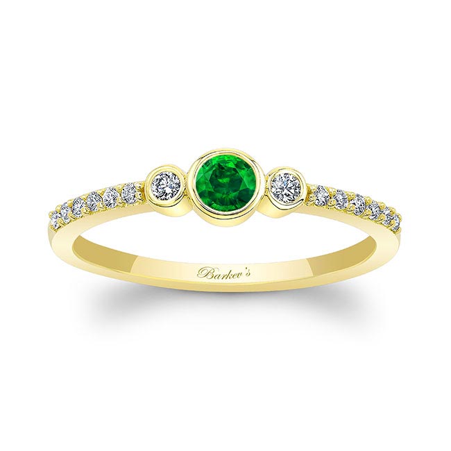 Yellow Gold Mia Emerald Three Stone Diamond Promise Ring