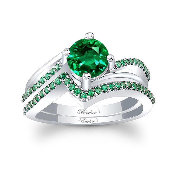 Lab Emerald Split Shank Wedding Set