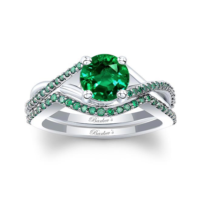 White Gold One Carat Emerald Bridal Set