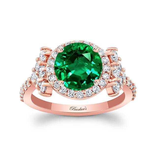 Rose Gold 2 Carat Emerald And Diamond Cluster Ring