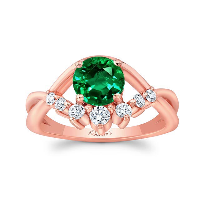 Rose Gold Lab Emerald And Diamond Unique Engagement Ring