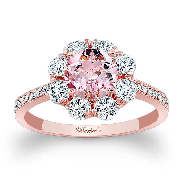 Rose Gold Flower Halo Morganite Engagement Ring