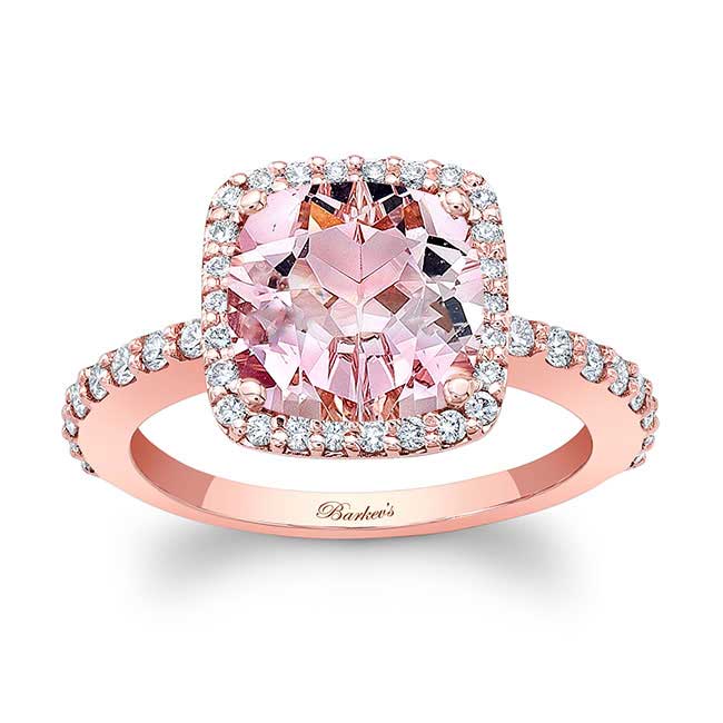 Rose Gold 2 Carat Cushion Cut Morganite Halo Engagement Ring