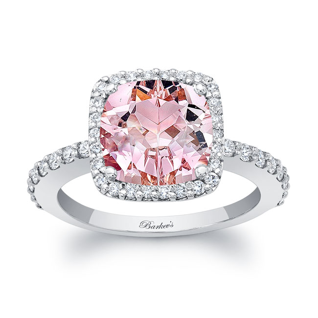 2 Carat Cushion Cut Morganite Halo Engagement Ring