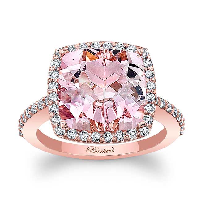 Rose Gold 5 Carat Cushion Cut Morganite Halo Ring