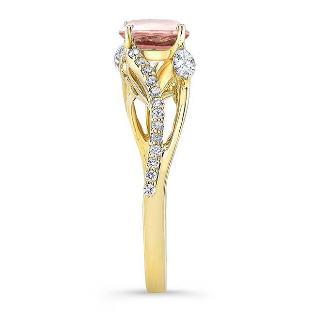 Yellow Gold Curved Split Shank Morganite Ring Image 3