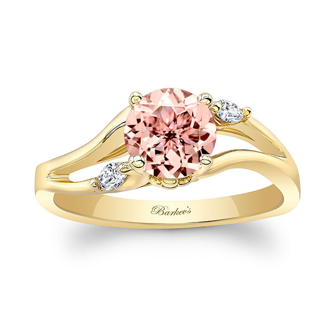 Yellow Gold V Shaped Morganite And Diamond Ring