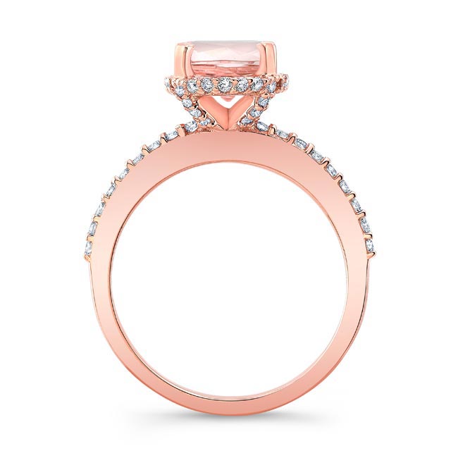 Rose Gold Hidden Halo Oval Morganite Engagement Ring Image 2