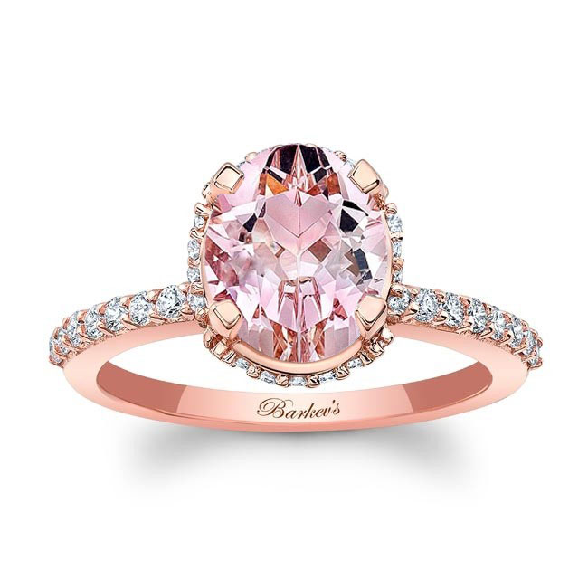 Rose Gold Hidden Halo Oval Morganite Engagement Ring