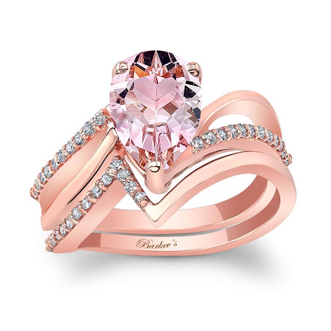 Rose Gold Split Shank Pear Morganite Bridal Set