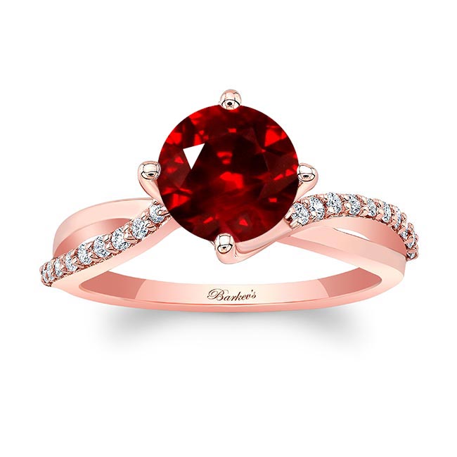 Rose Gold 2 Carat Twisted Ruby And Diamond Engagement Ring