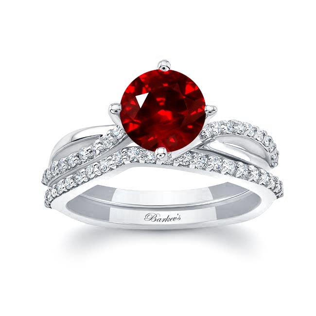 Twisted Ruby And Diamond Bridal Set