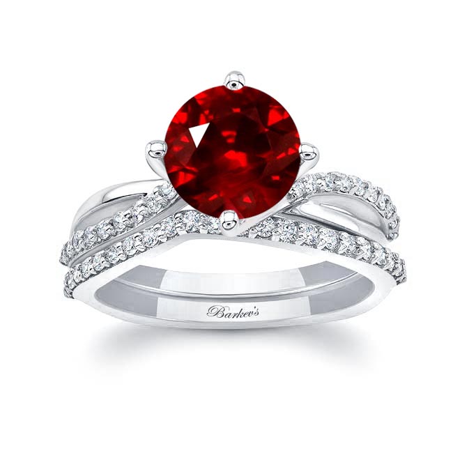 2 Carat Twisted Ruby And Diamond Bridal Set