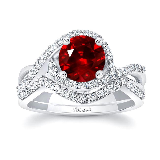 Twisted Halo Ruby And Diamond Wedding Set