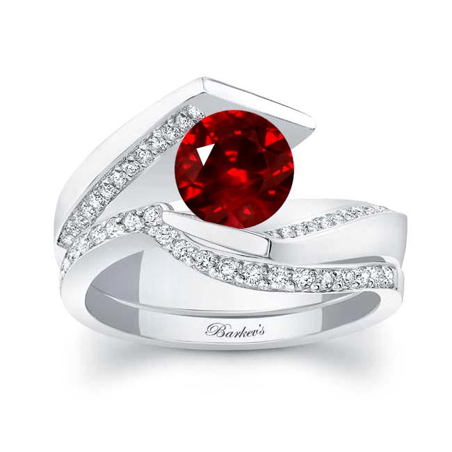 Tension Setting Ruby And Diamond Bridal Set