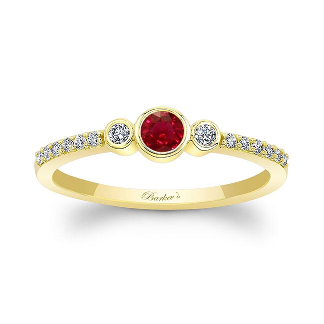 Yellow Gold Mia Ruby Three Stone Diamond Promise Ring