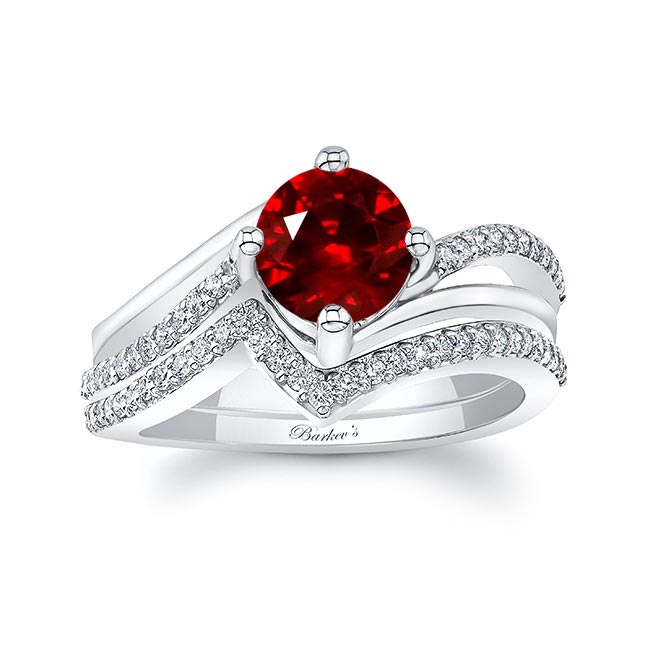 Lab Ruby And Diamond Split Shank Wedding Set