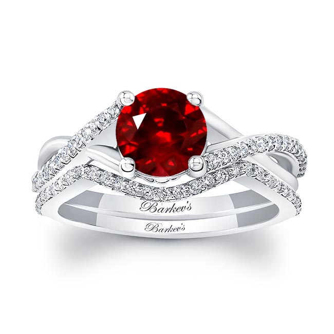 One Carat Ruby And Diamond Bridal Set