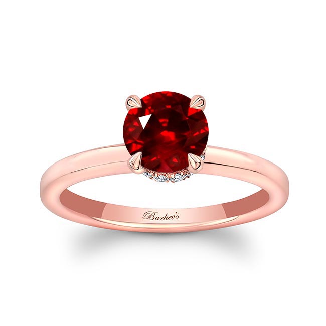 Rose Gold Round Hidden Halo Ruby And Diamond Engagement Ring