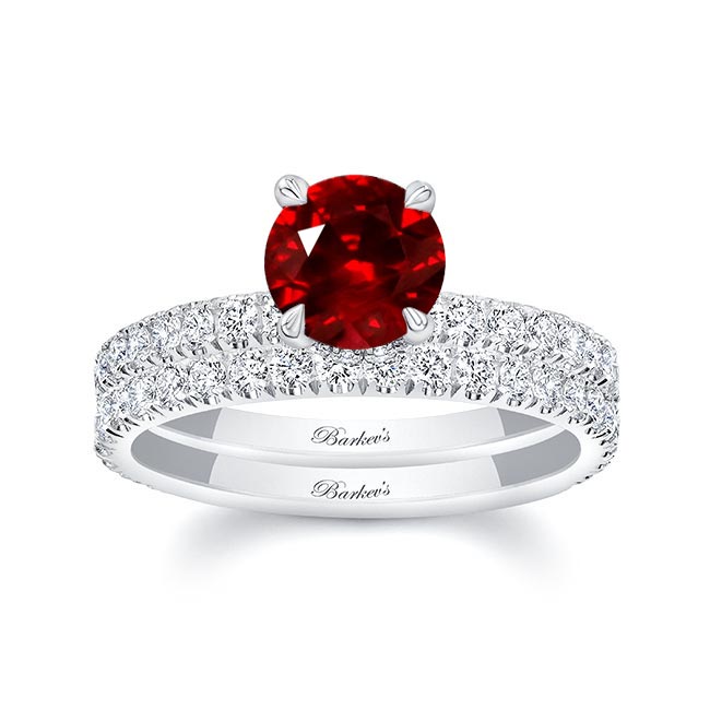 Ruby And Diamond Halo Wedding Set