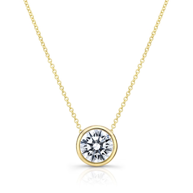 Yellow Gold Bezel Moissanite Necklace