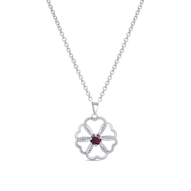 Garnet Silver Heart Necklace