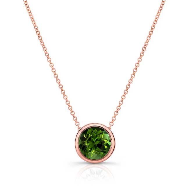 Rose Gold Bezel Green Tourmaline Necklace