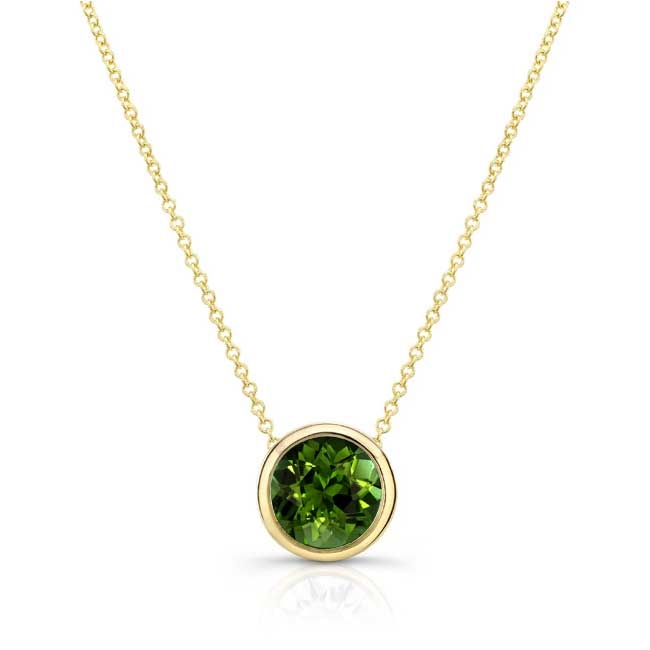 Yellow Gold Bezel Green Tourmaline Necklace