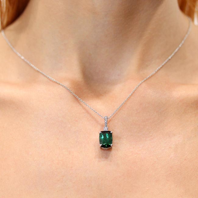 Cushion Green Tourmaline And Diamond Necklace Image 2