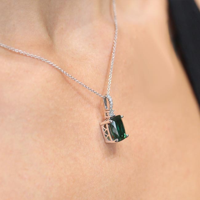 Cushion Green Tourmaline And Diamond Necklace Image 3