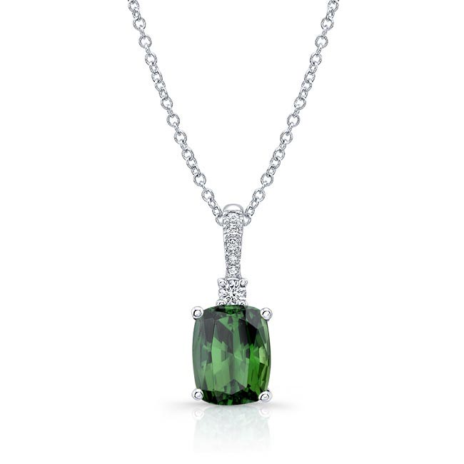 Cushion Green Tourmaline And Diamond Necklace