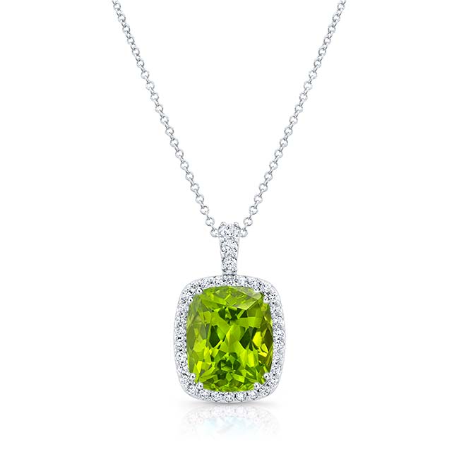 5 Carat Cushion Peridot Diamond Necklace