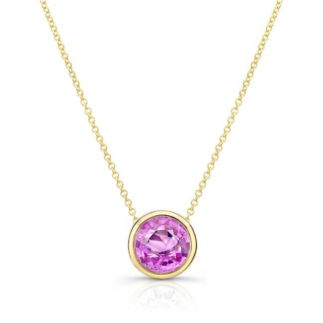 Yellow Gold Bezel Pink Sapphire Necklace