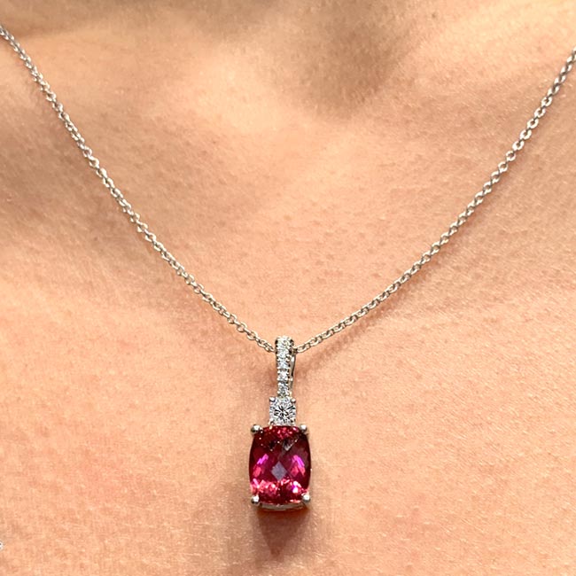 Cushion Pink Tourmaline And Diamond Necklace Image 2