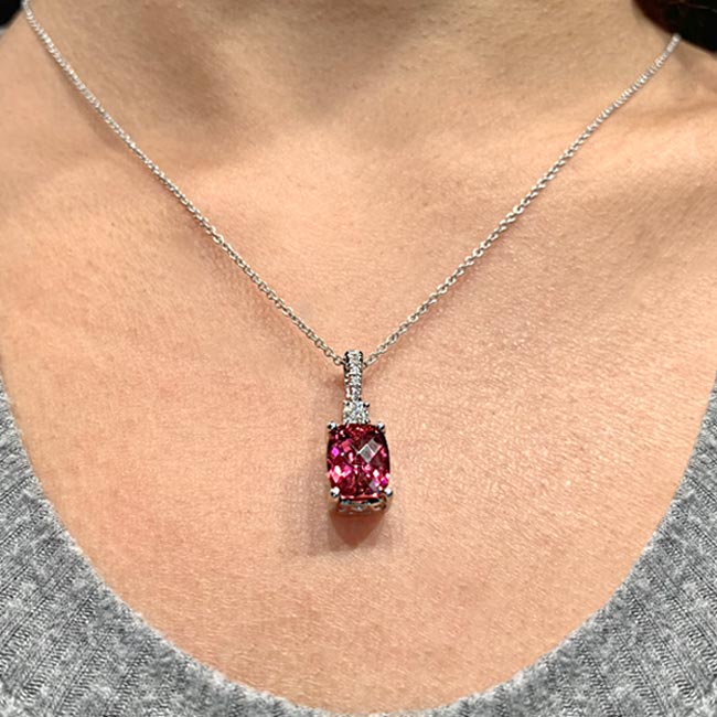 Cushion Pink Tourmaline And Diamond Necklace Image 3