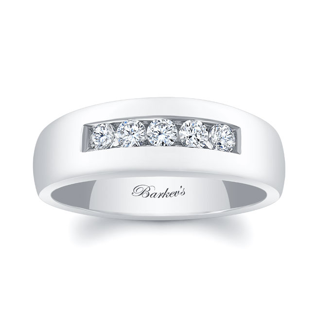 Platinum Mens Round Diamond Domed Wedding Band