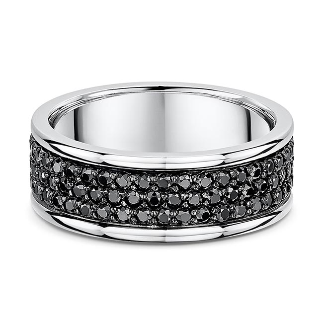 3 Row Black Diamond Wedding Band