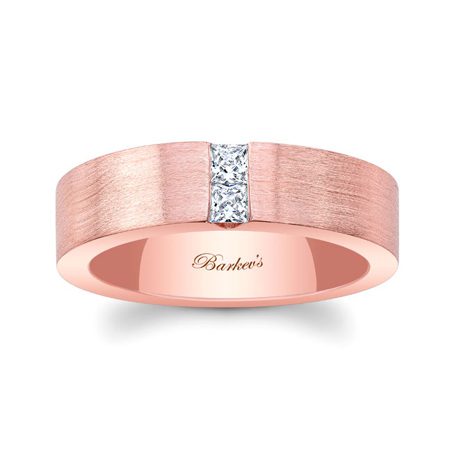 Rose Gold Mens Princess Cut Diamond Brushed Band