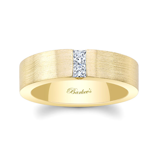 Yellow Gold Mens Princess Cut Diamond Brushed Band