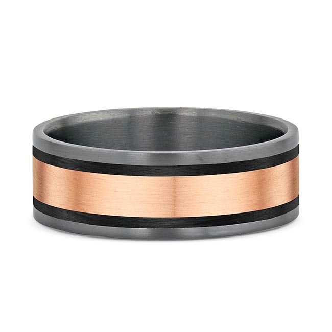 Men's Rose Gold And Carbon Fiber Trim Wedding Band