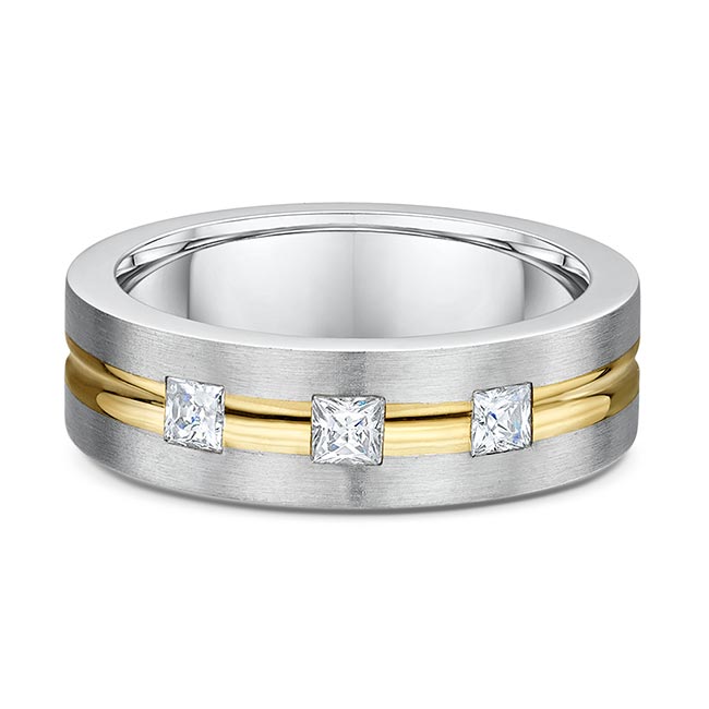 Two Tone Princess Cut Diamond Wedding Band