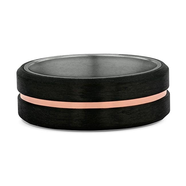 Men's Carbon Fiber And Rose Gold Trim Wedding Band