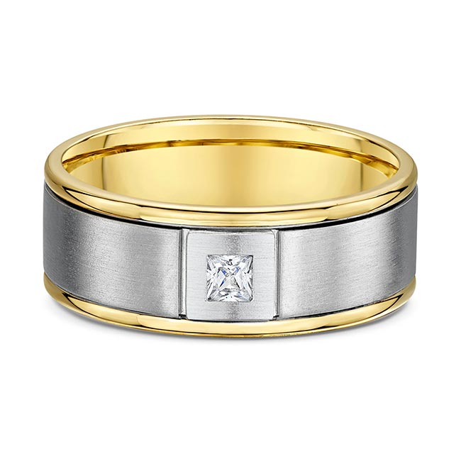 Men's Wide Two Tone Princess Cut Wedding Band