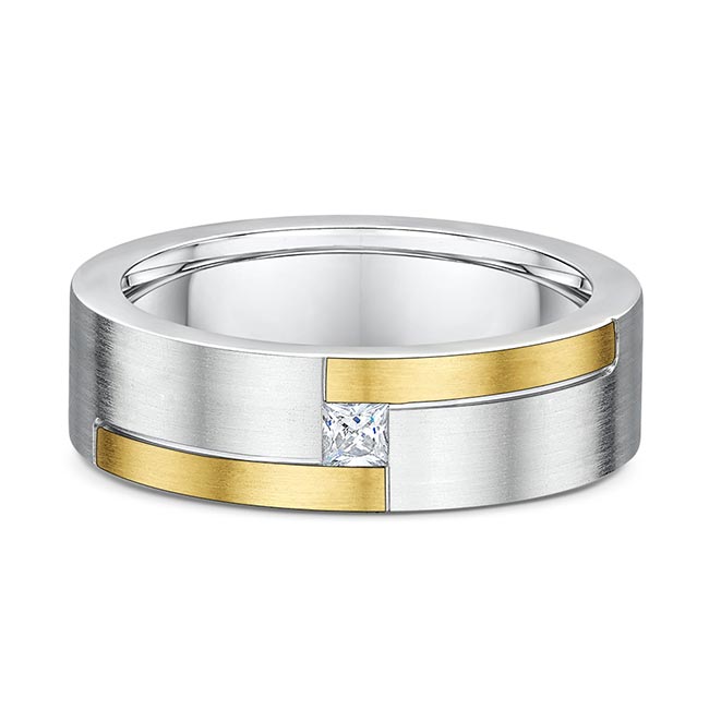 Unique Men's Two Tone Princess Cut Diamond Wedding Band