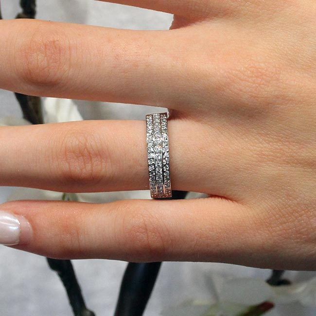 Platinum Three Row Diamond Wedding Band Image 2