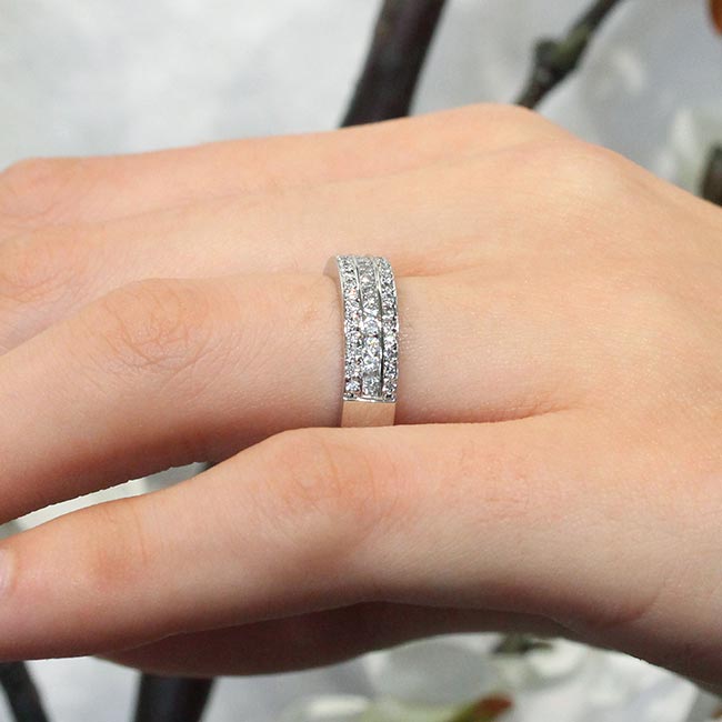 Platinum Three Row Diamond Wedding Band Image 3