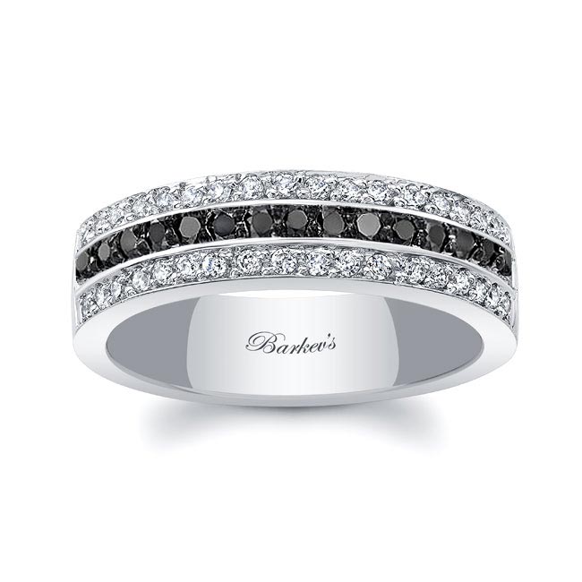 Three Row Black And White Diamond Wedding Band